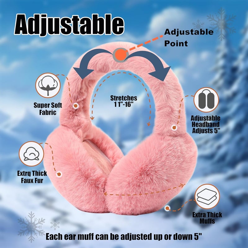Fsmiling Winter Ear Muffs For Women Fuzzy Earmuffs Adjustable Ear Warmer Foldable - Image 3